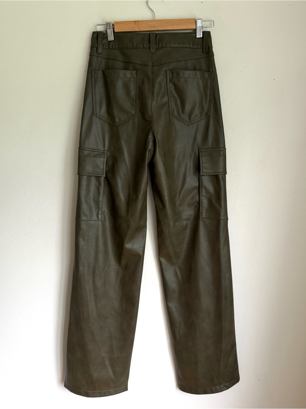 Zara Faux Leather Cargo Pants In Olive Green - Picture 5 of 7